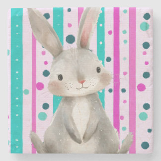 Polka Dot Bunny Delight Stone Coaster