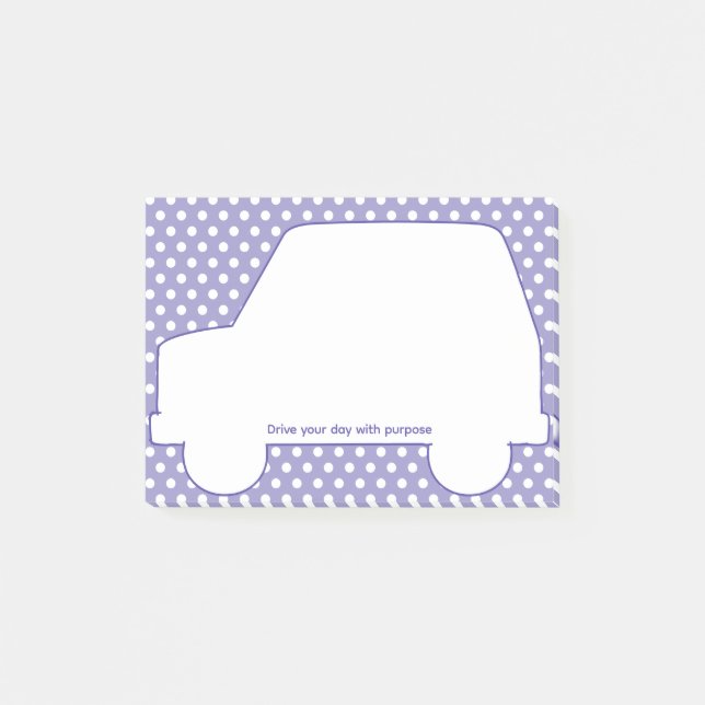 Polka Dot Car-Shaped Motivational  Post-it Notes (Front)