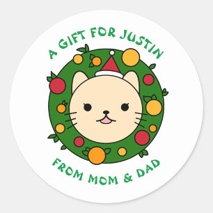 Polka Dot Cat   Beige Cat Custom Christmas Party Classic Round Sticker