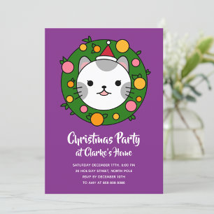 Polka Dot Cat Christmas Holiday Party Invitation