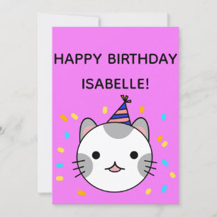 Polka Dot Cat Happy Birthday Flat Greeting Card
