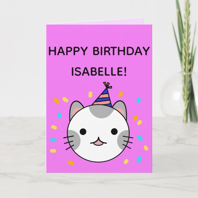 Polka Dot Cat | Happy Birthday Folded Card (Front)