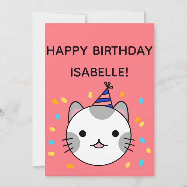 Polka Dot Cat | Happy Birthday Greeting Flat Card (Front)