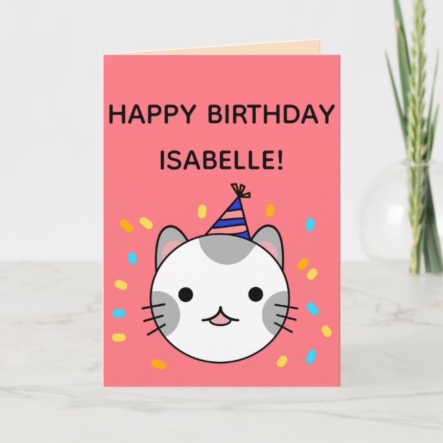 Polka Dot Cat | Happy Birthday Greeting Folded Card (Front)