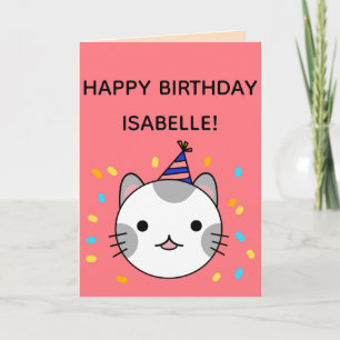 Polka Dot Cat   Happy Birthday Greeting Folded Card