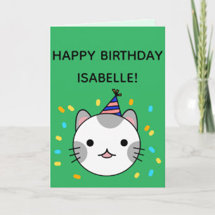 Polka Dot Cat   Happy Birthday Greeting Folded Card