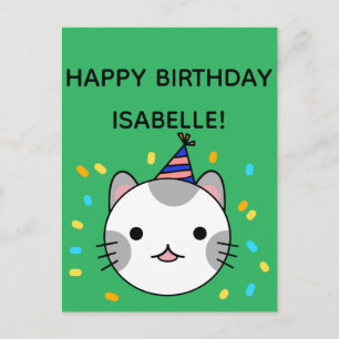 Polka Dot Cat Happy Birthday Greeting Postcard