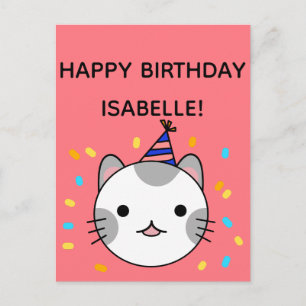 Polka Dot Cat Happy Birthday Greeting Postcard