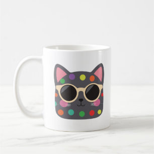 Polka Dot Cat with Sunglasses Mug Cute Quirky