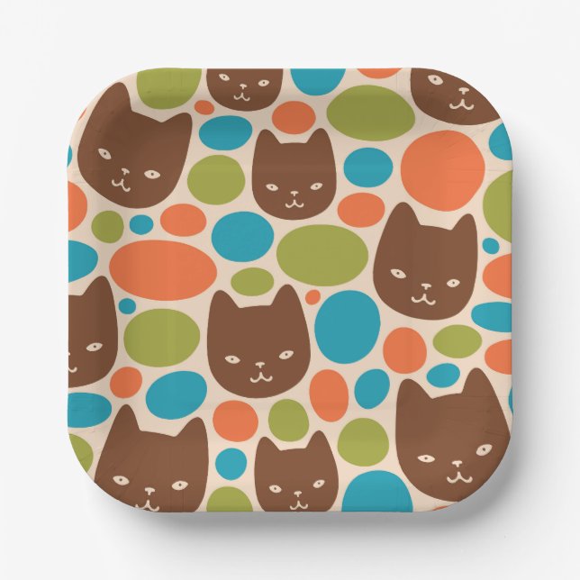 Polka Dot Cats Pattern Paper Plate (Front)