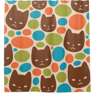 Polka Dot Cats Pattern Shower Curtain
