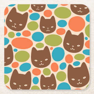 Polka Dot Cats Pattern Square Paper Coaster