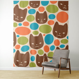 Polka Dot Cats Pattern Tapestry