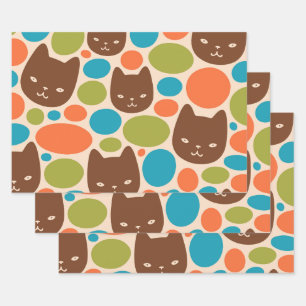 Polka Dot Cats Pattern Wrapping Paper Sheet