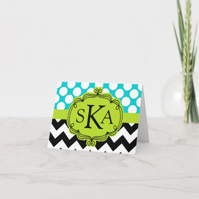 Polka Dot Chevron Monogram Cards (Front)