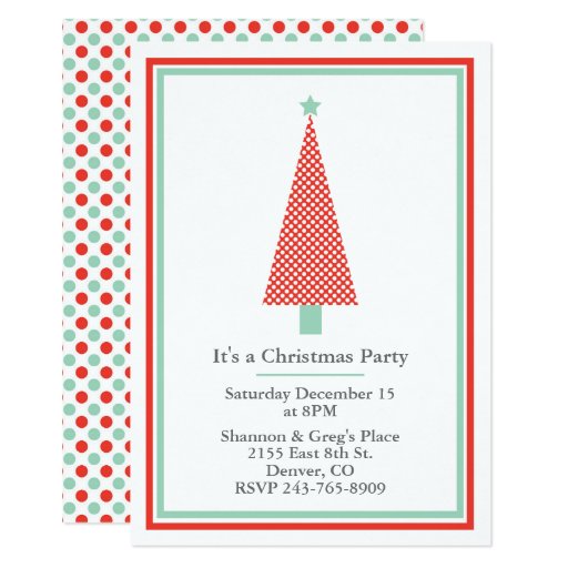Image of Polka Dot Christmas Tree Holiday Party Invitation