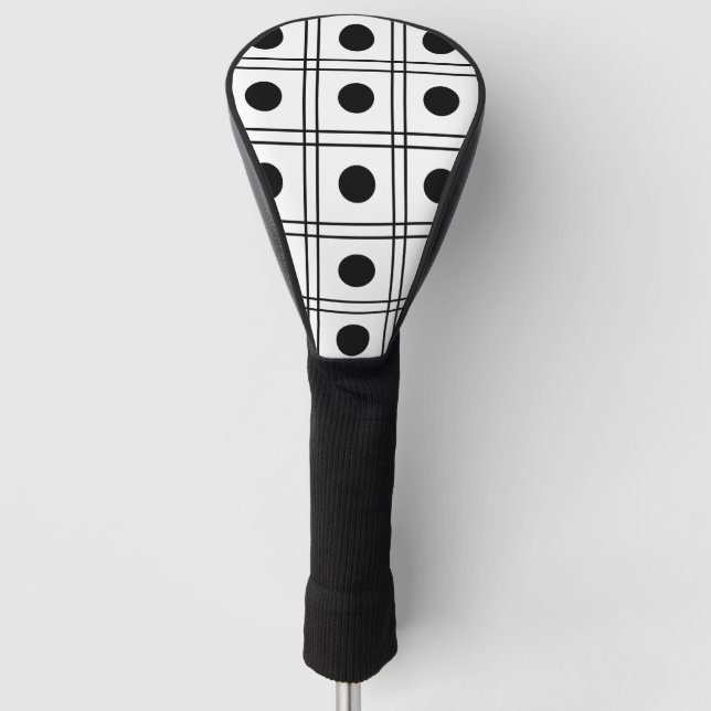 Polka Dot Circle Black and White Check Pattern  Golf Head Cover (Front)