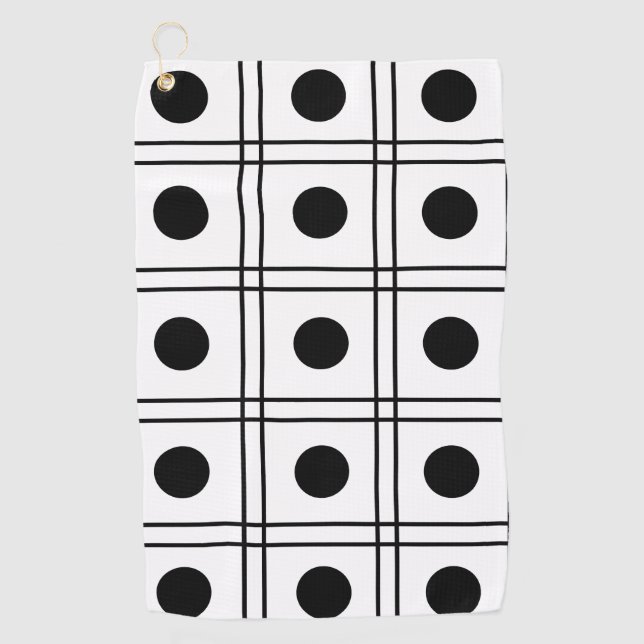 Polka Dot Circle Black and White Check Pattern  Golf Towel (Front)