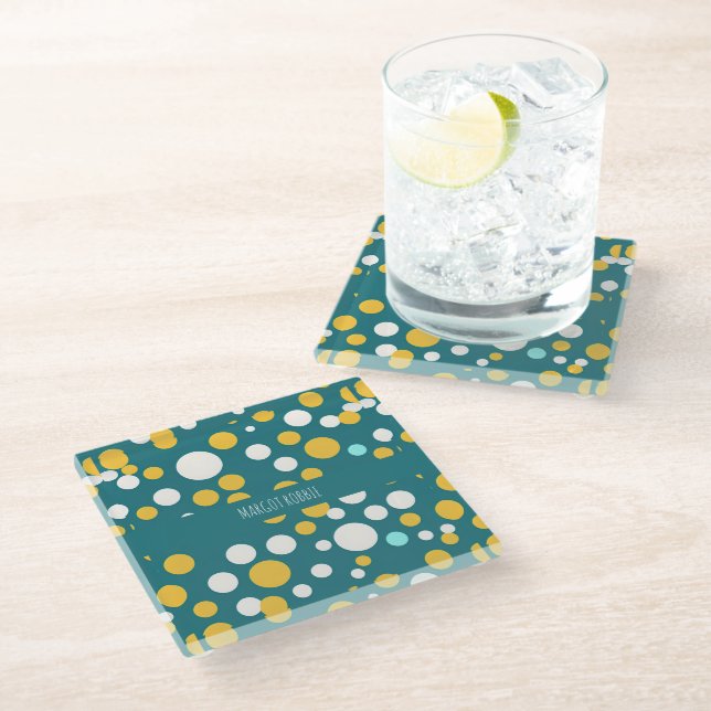 Polka Dot Circles Pastel Pattern Glass Coaster (Angled)