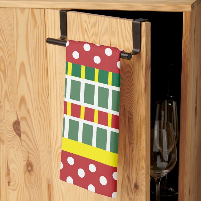 Polka Dot Colourful Stripes Polka Dot  Tea Towel (Thirds Fold)