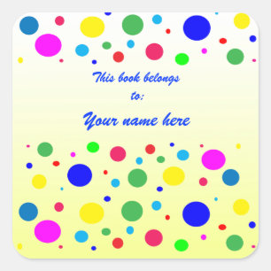 Polka Dot Colours Bookplate Square Sticker