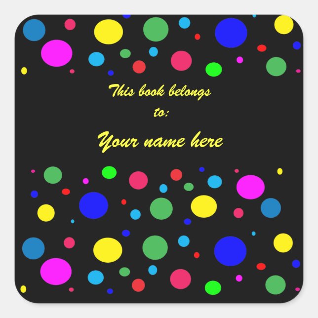 Polka Dot Colours Bookplate Square Sticker (Front)