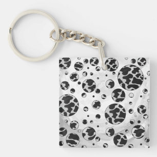 Polka Dot Cow Black and White Print Key Ring