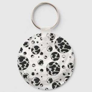 Polka Dot Cow Black and White Print Key Ring