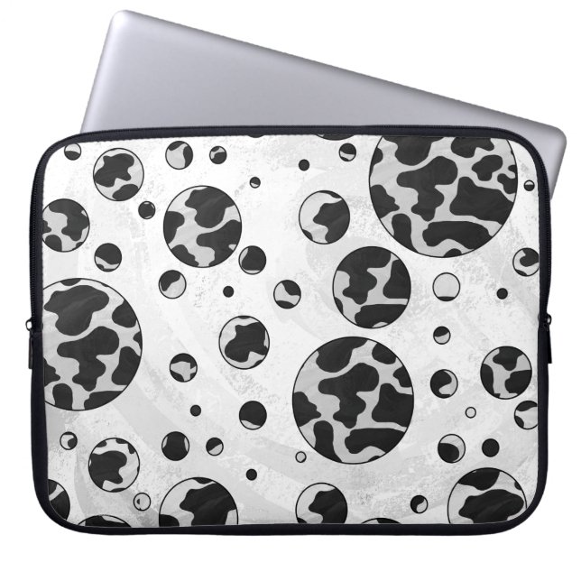 Polka Dot Cow Black and White Print Laptop Sleeve (Front)
