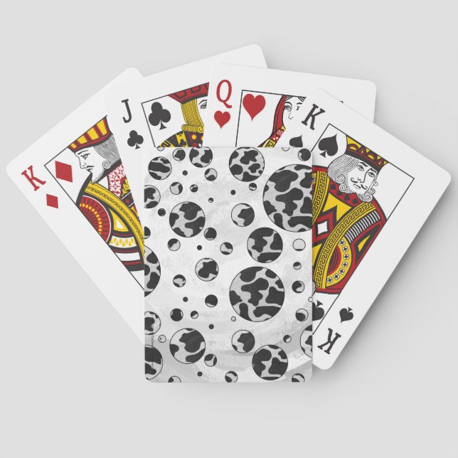 Polka Dot Cow Black and White Print Playing Cards (Back)
