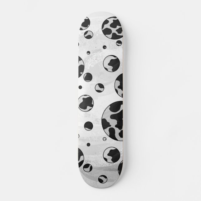 Polka Dot Cow Black and White Print Skateboard (Front)