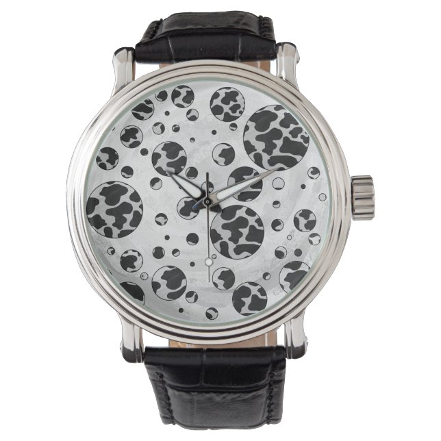 Polka Dot Cow Black and White Print Watch (Front)