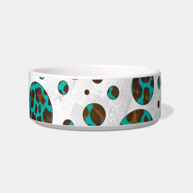 Polka Dot Cow Brown and Teal Print Bowl (Right)