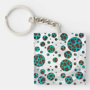 Polka Dot Cow Brown and Teal Print Key Ring