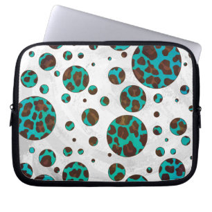 Polka Dot Cow Brown and Teal Print Laptop Sleeve