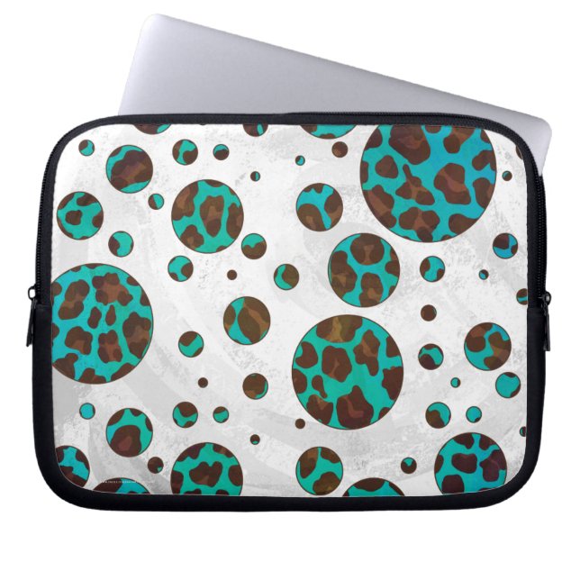 Polka Dot Cow Brown and Teal Print Laptop Sleeve (Front)