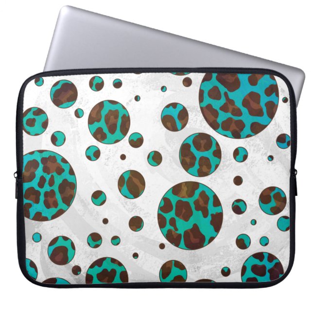 Polka Dot Cow Brown and Teal Print Laptop Sleeve (Front)