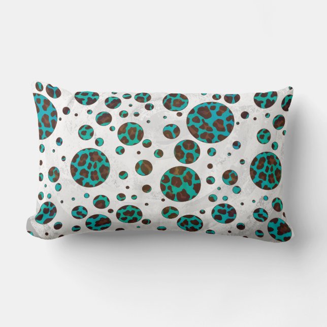 Polka Dot Cow Brown and Teal Print Lumbar Cushion (Front)