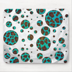 Polka Dot Cow Brown and Teal Print Mouse Mat