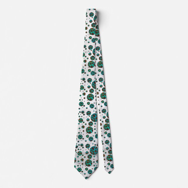 Polka Dot Cow Brown and Teal Print Tie (Front)