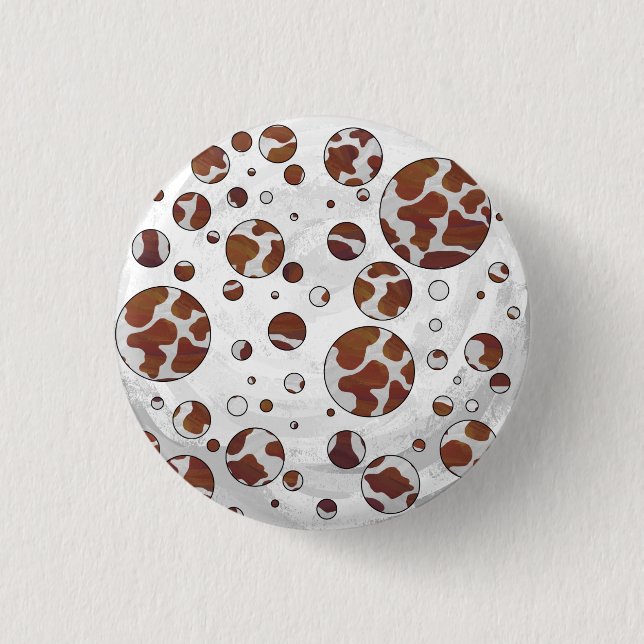 Polka Dot Cow Brown and White Print 3 Cm Round Badge (Front)