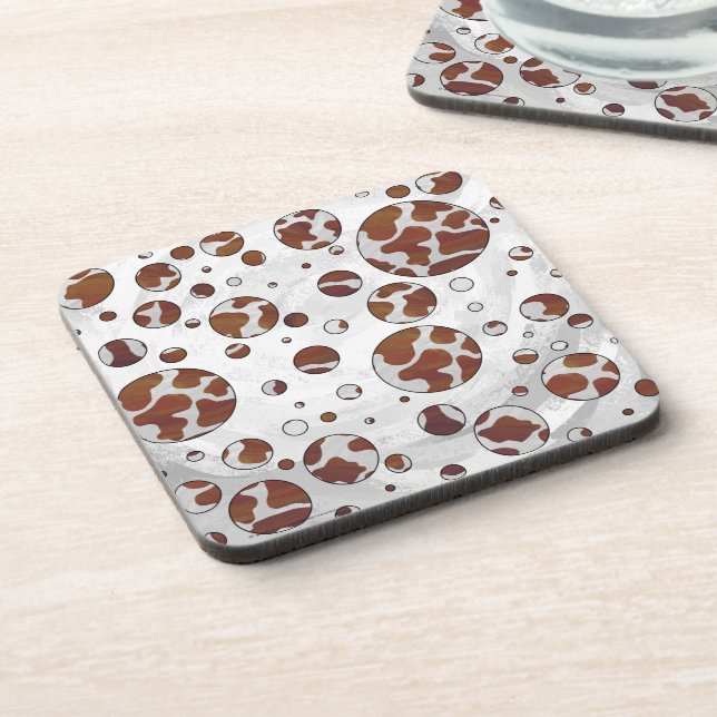 Polka Dot Cow Brown and White Print Coaster (Left Side)