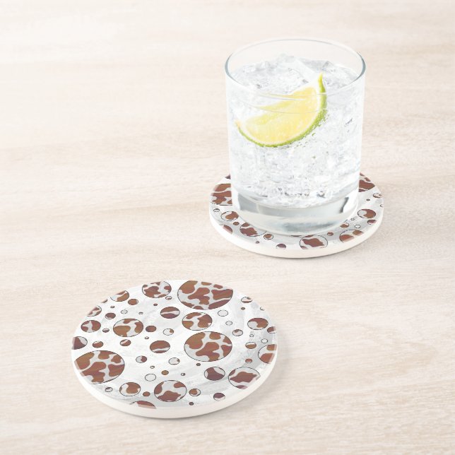 Polka Dot Cow Brown and White Print Coaster (Side)