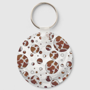 Polka Dot Cow Brown and White Print Key Ring