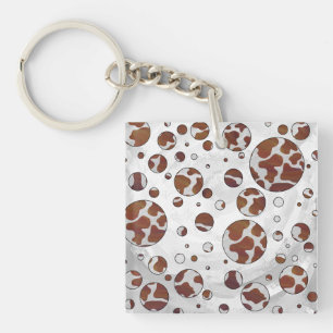 Polka Dot Cow Brown and White Print Key Ring