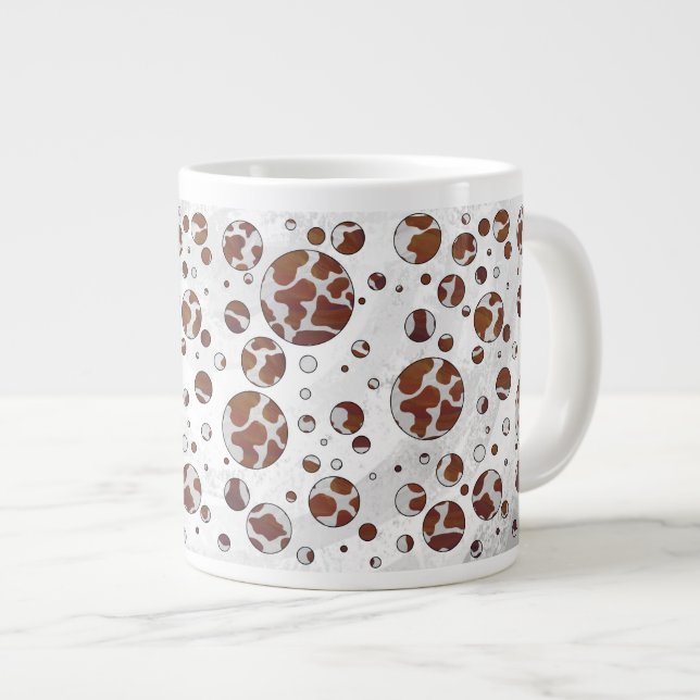 Polka Dot Cow Brown and White Print Large Coffee Mug (Front Right)