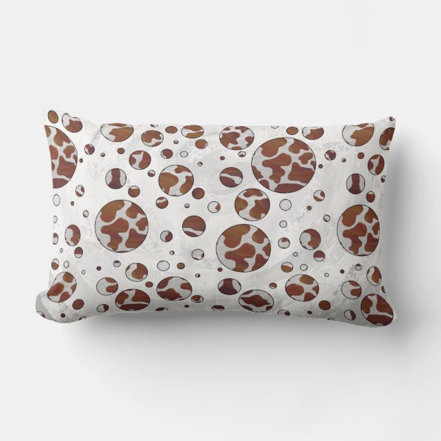 Polka Dot Cow Brown and White Print Lumbar Cushion (Front)