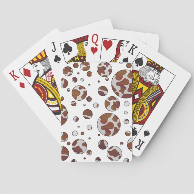 Polka Dot Cow Brown and White Print Playing Cards (Back)