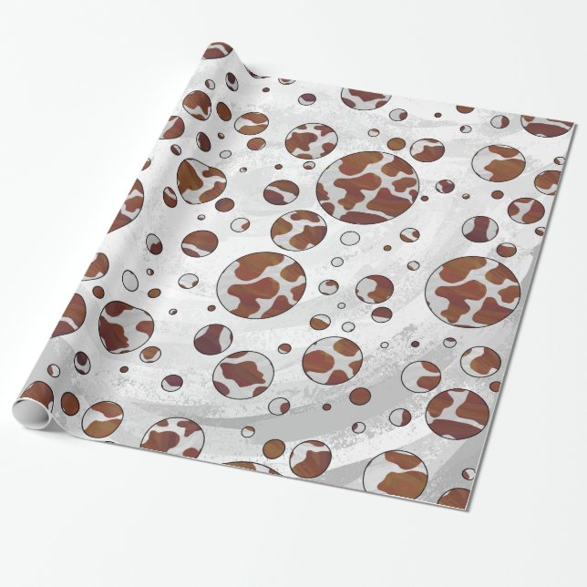 Polka Dot Cow Brown and White Print Wrapping Paper (Unrolled)