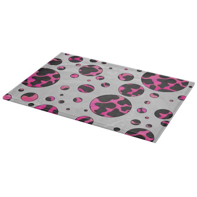 Polka Dot Cow Hot Pink and Black Print Cutting Board (Corner)